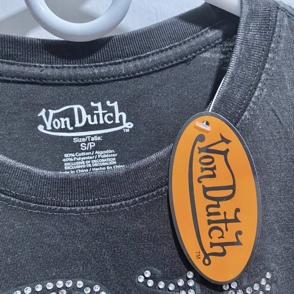 NWT Von Dutch Tiger Snake Bling Logo Graphics Punk Goth Festival Tee T-Shirt S - Picture 5 of 7